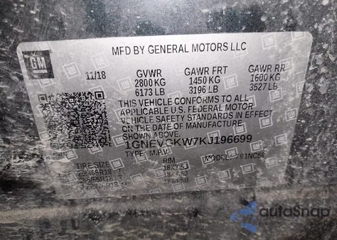 2019 Chevrolet Traverse 1Lt from USA, damaged, VIN 1GNEVGKW7KJ196699